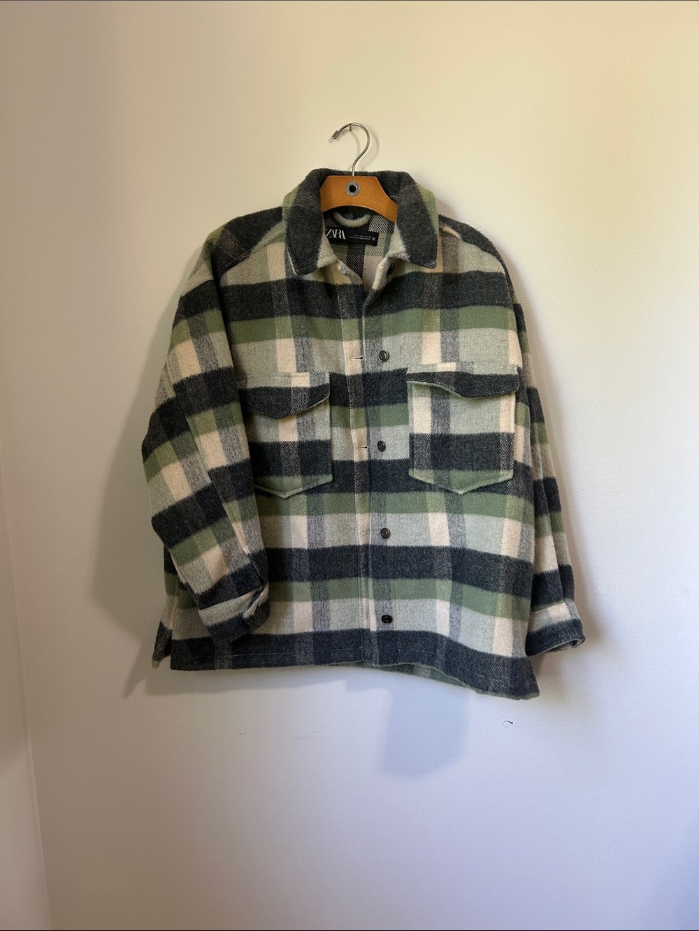 Zara Green, Black & Cream Plaid Lightweight Shacket